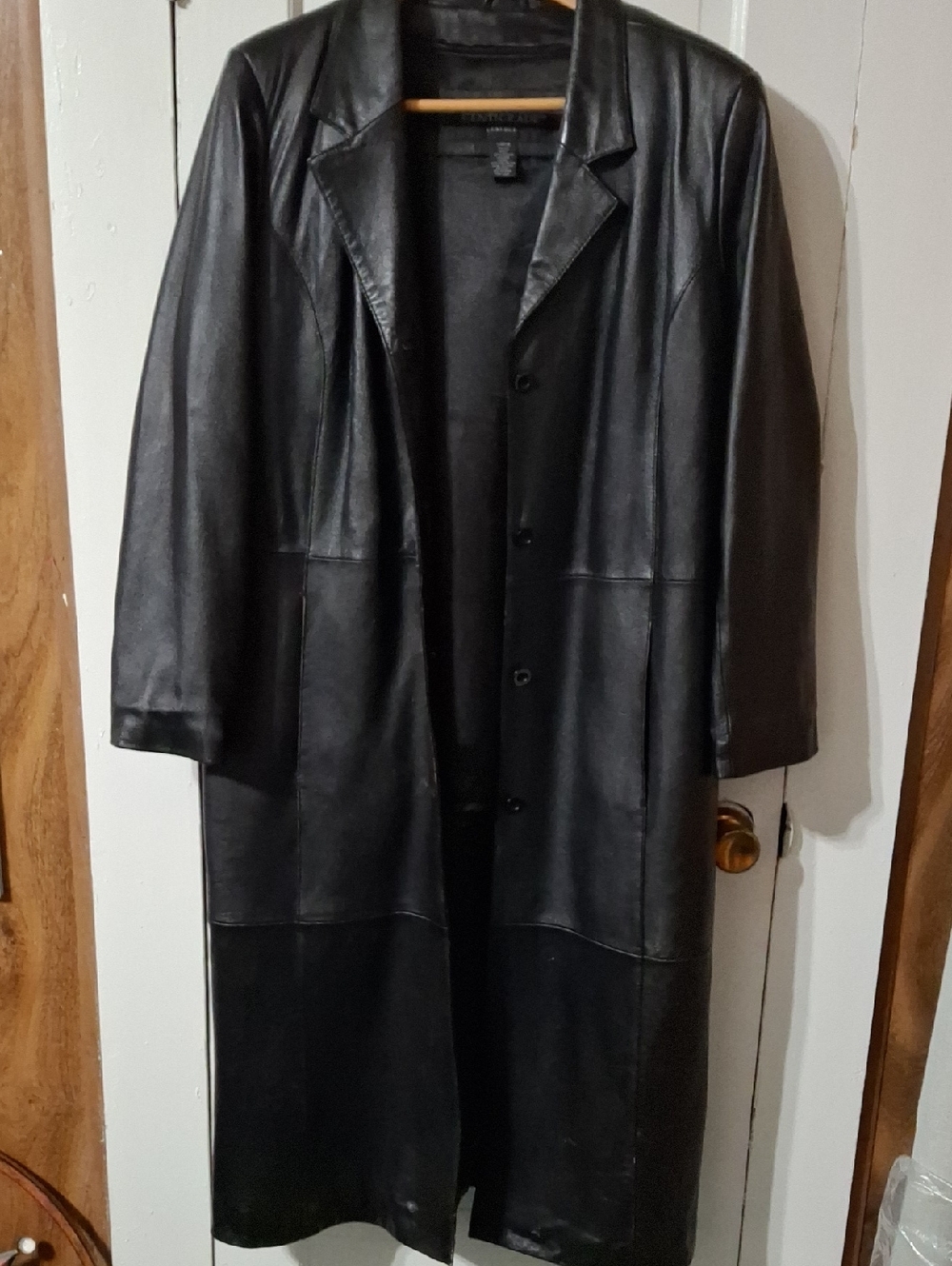 Long Black Leather Trench Coat